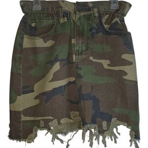 FOREVER 21 Camouflage Distressed Denim Mini Skirt Women's Size L